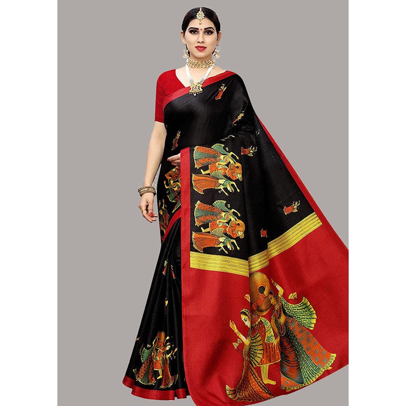 Black Spun Silk Woven Saree With Blouse Piece - JD986614500