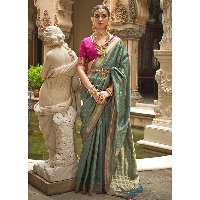Blue Dupion Silk Saree With Blouse Piece - JD986614367