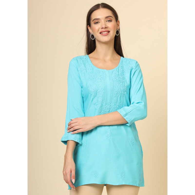 Blue Readymade Rayon Short Kurti - JD986614380