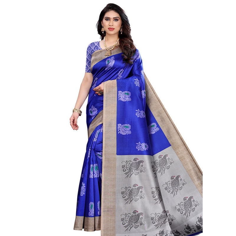 Blue Spun Silk Woven Saree With Blouse Piece - JD986614465