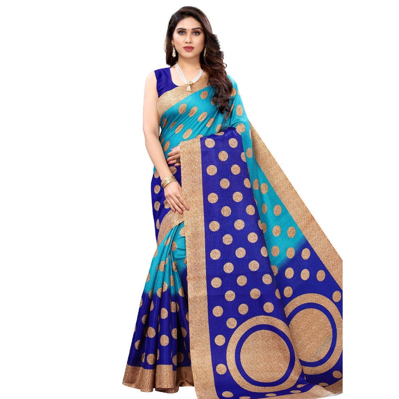 Blue Spun Silk Woven Saree With Blouse Piece - JD986614467