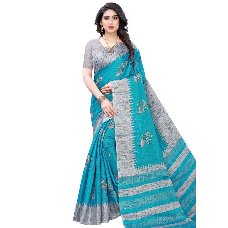 Blue Spun Silk Woven Saree With Blouse Piece - JD986614484