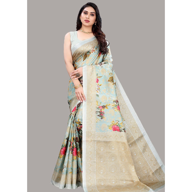 Blue Spun Silk Woven Saree With Blouse Piece - JD986614495