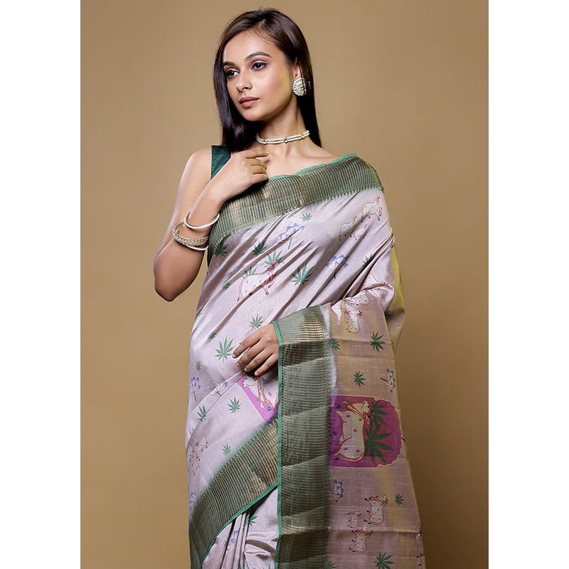 Cream Dupion Silk Saree With Blouse Piece - JD986614426