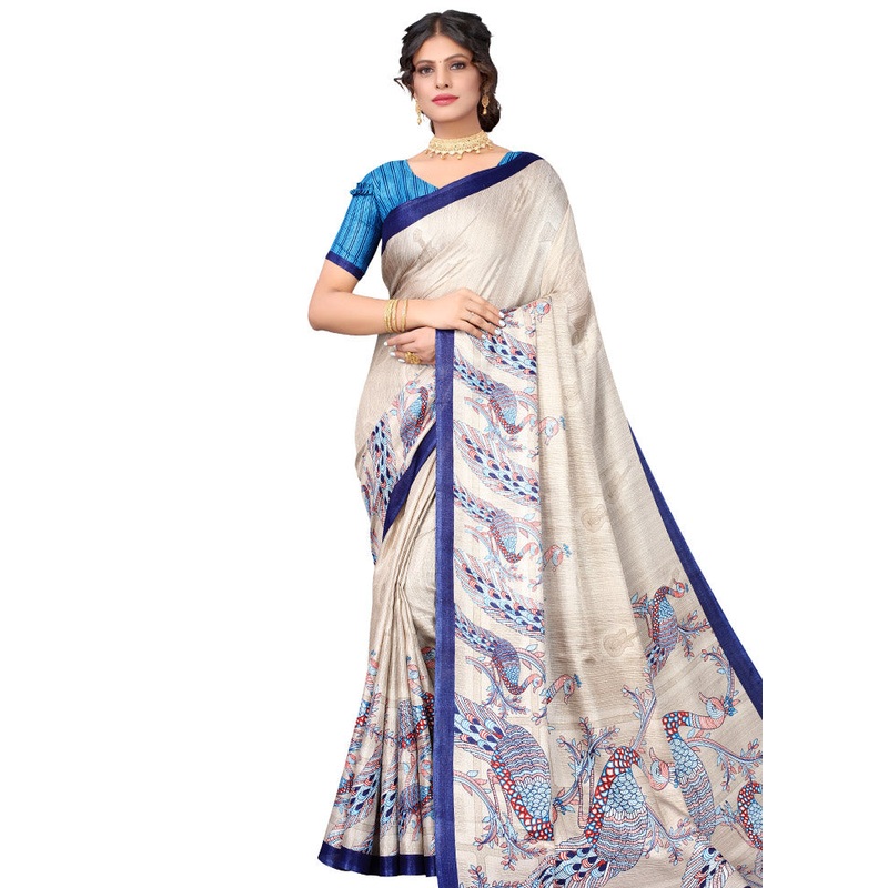 Cream Spun Silk Woven Saree With Blouse Piece - JD986614473