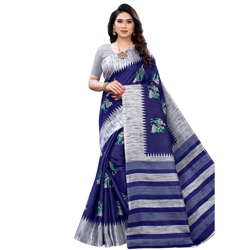 Dark Blue Spun Silk Woven Saree With Blouse Piece - JD986614486