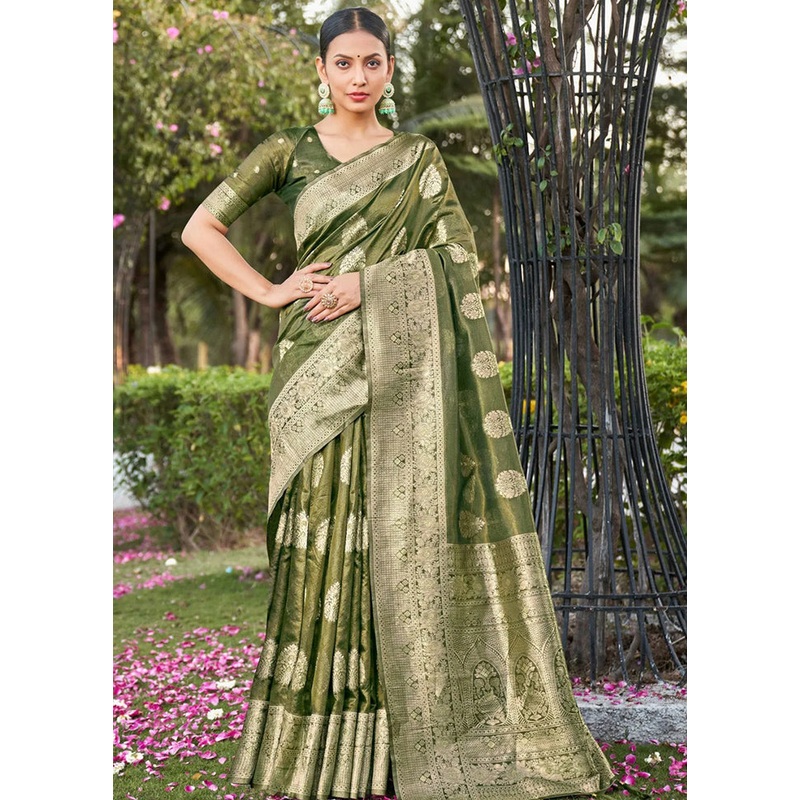 Green Dupion Silk Saree With Blouse Piece - JD986614351