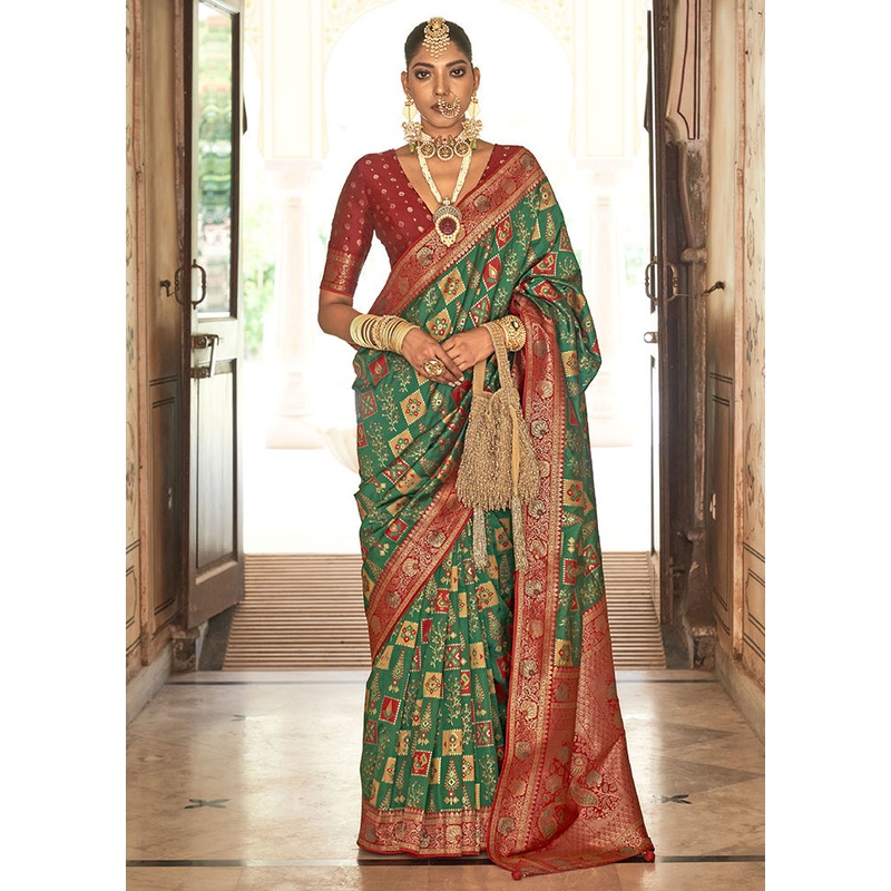 Green Dupion Silk Saree With Blouse Piece - JD986614352