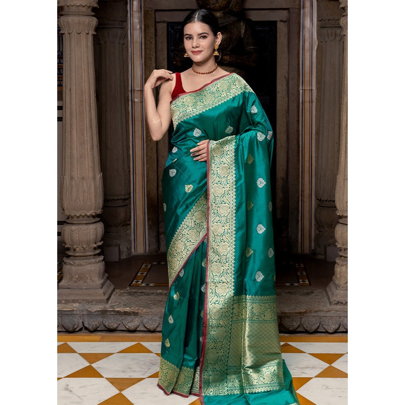 Green Katan Pure Silk Saree With Blouse Piece - JD986614341