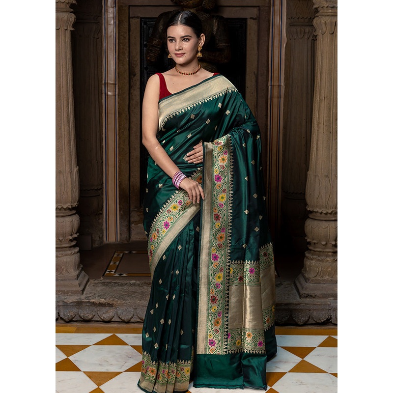 Green Katan Pure Silk Saree With Blouse Piece - JD986614344
