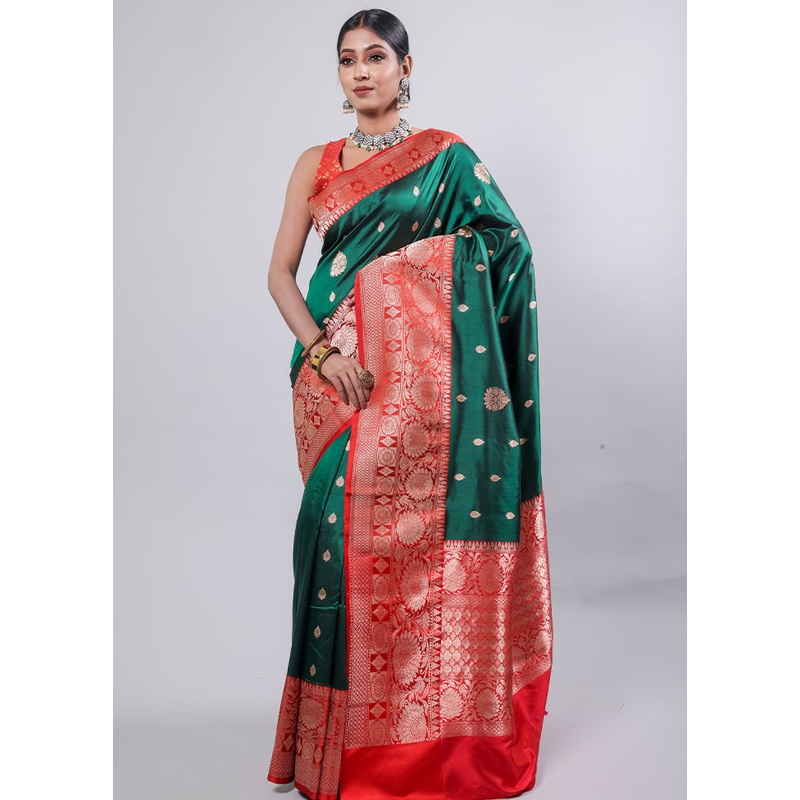 Green Katan Pure Silk Saree With Blouse Piece - JD986614348