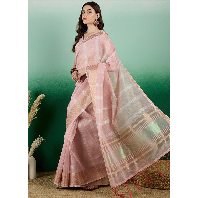 Green Organza Saree With Blouse Piece - JD986614339