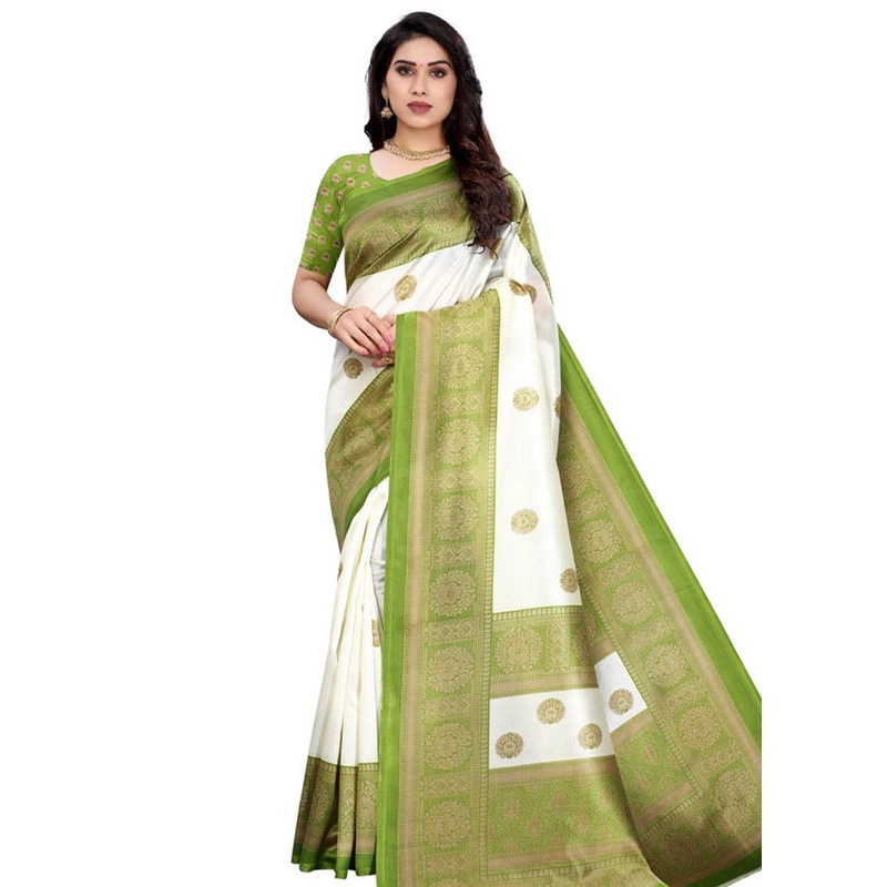Green Spun Silk Woven Saree With Blouse Piece - JD986614446