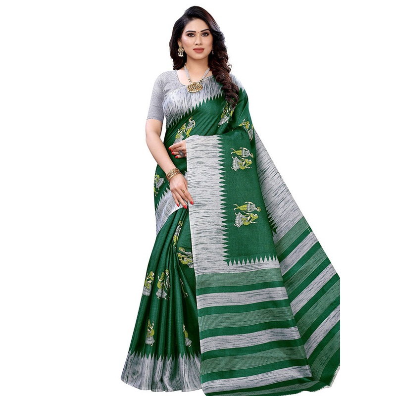 Green Spun Silk Woven Saree With Blouse Piece - JD986614485