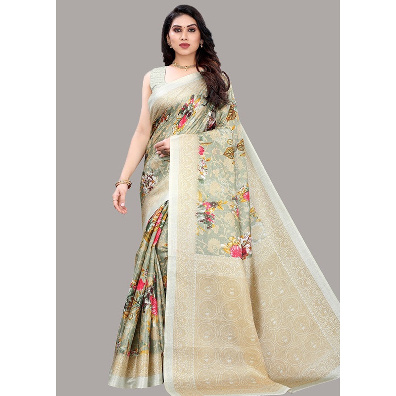 Green Spun Silk Woven Saree With Blouse Piece - JD986614496