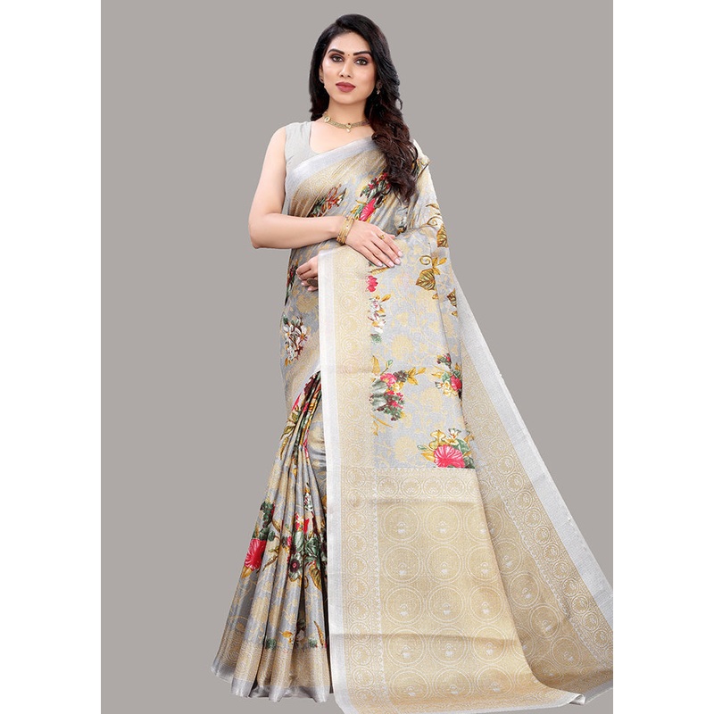 Grey Spun Silk Woven Saree With Blouse Piece - JD986614497