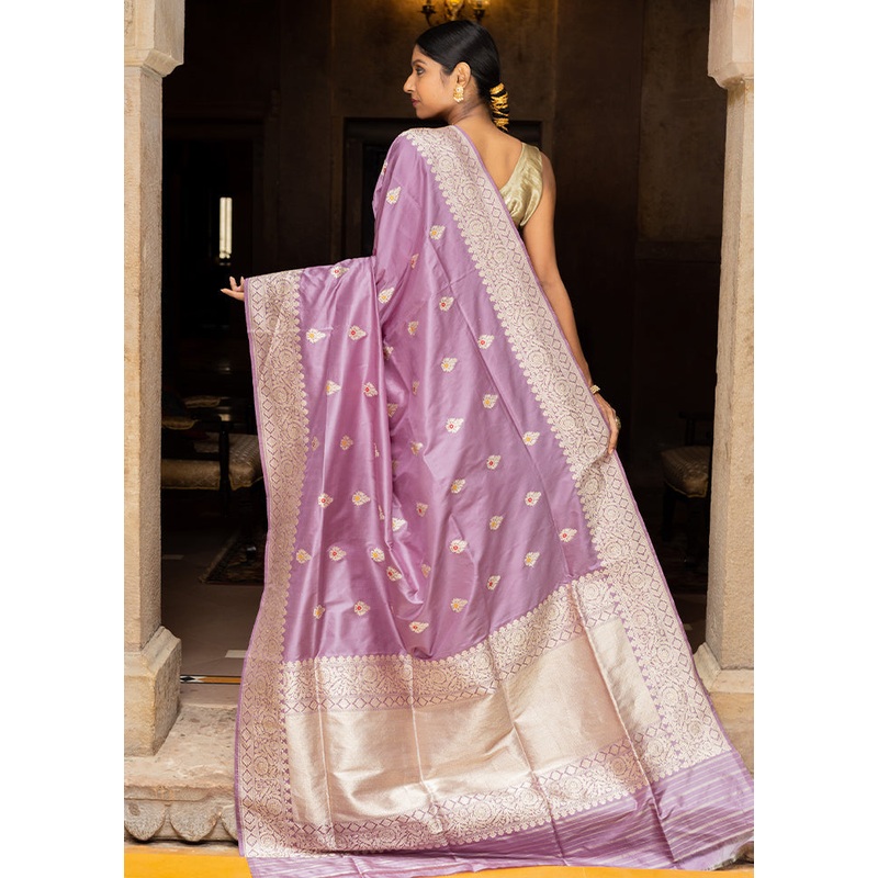 Lavender Katan Pure Silk Saree With Blouse Piece - JD986614329
