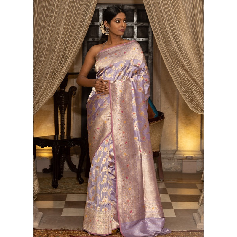 Lavender Katan Pure Silk Saree With Blouse Piece - JD986614331