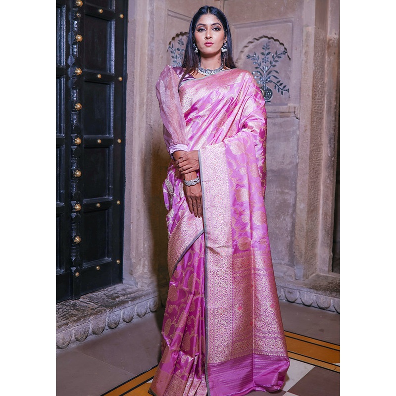 Lavender Katan Pure Silk Saree With Blouse Piece - JD986614332