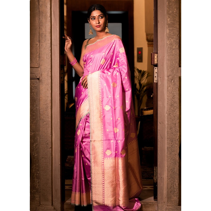 Lavender Katan Pure Silk Saree With Blouse Piece - JD986614333