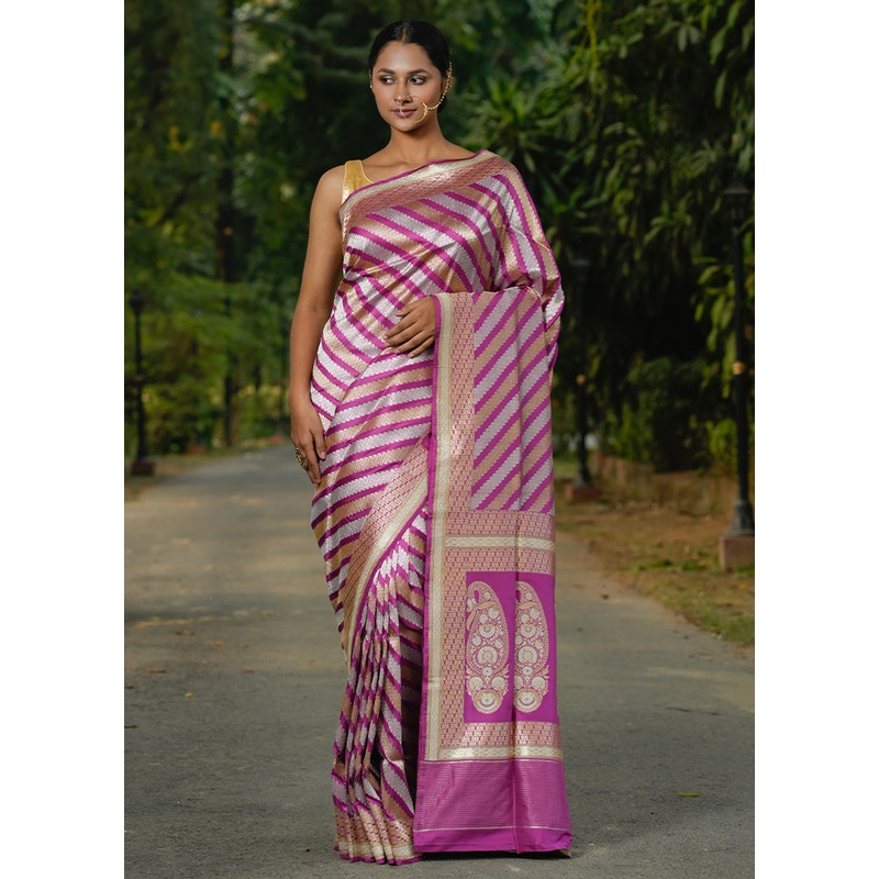 Lavender Katan Pure Silk Saree With Blouse Piece - JD986614334