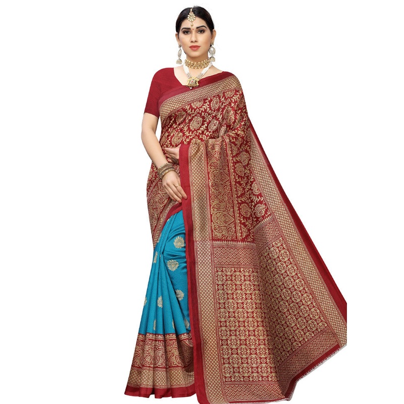 Light Blue Spun Silk Woven Saree With Blouse Piece - JD986614475