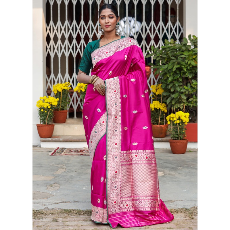Magenta Katan Pure Silk Saree With Blouse Piece - JD986614325