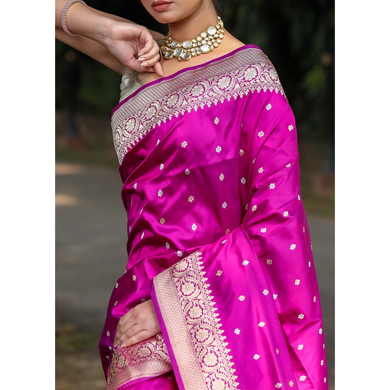 Magenta Katan Pure Silk Saree With Blouse Piece - JD986614328
