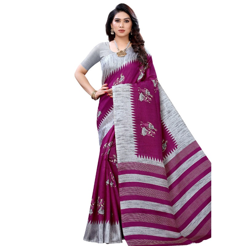 Magenta Spun Silk Woven Saree With Blouse Piece - JD986614489