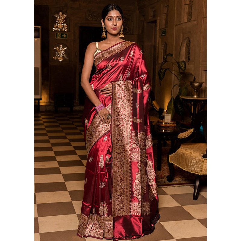 Maroon Katan Pure Silk Saree With Blouse Piece - JD986614324