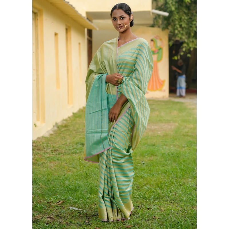 Mint Green Katan Pure Silk Saree With Blouse Piece - JD986614321