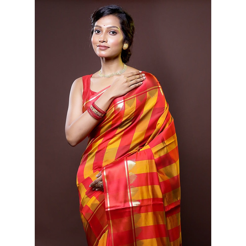Multicolor Kanjivaram Silk Saree With Blouse Piece - JD986614414