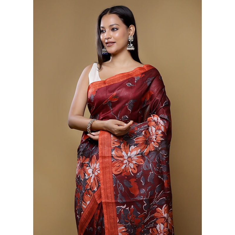 Multicolor Printed Pure Silk Saree Without Blouse Piece - JD986614439