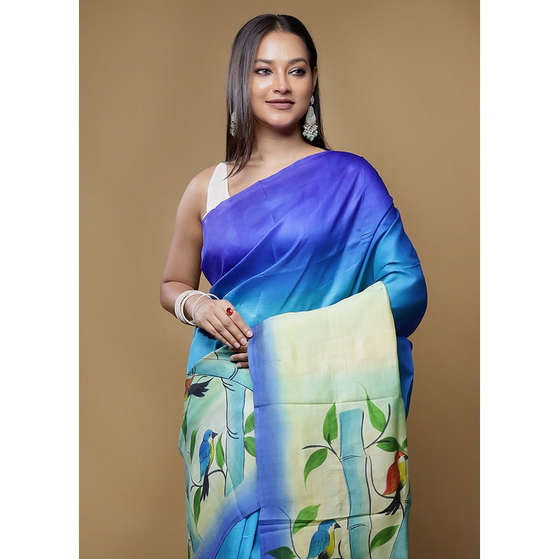 Multicolor Printed Pure Silk Saree Without Blouse Piece - JD986614440