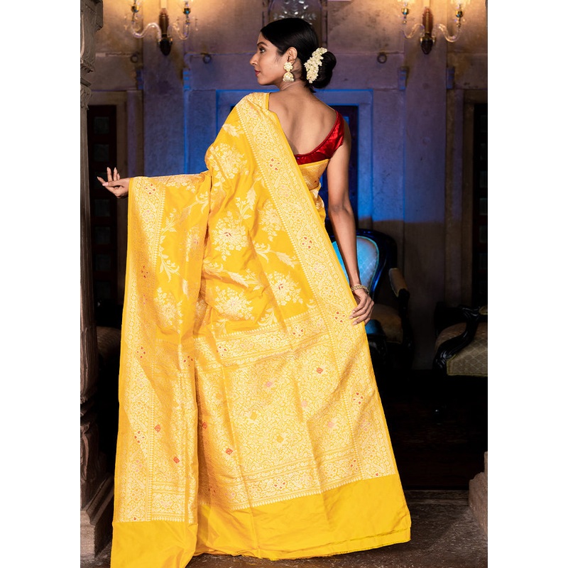Mustard Katan Pure Silk Saree With Blouse Piece - JD986614319
