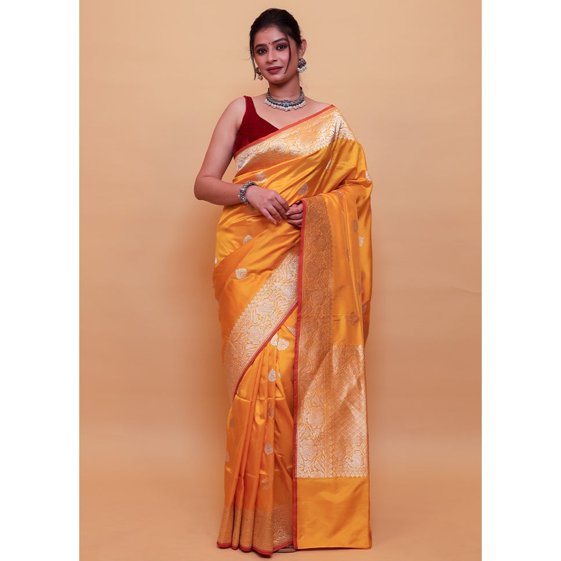 Mustard Katan Pure Silk Saree With Blouse Piece - JD986614320