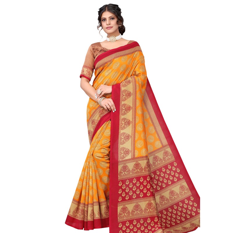 Mustard Spun Silk Woven Saree With Blouse Piece - JD986614451