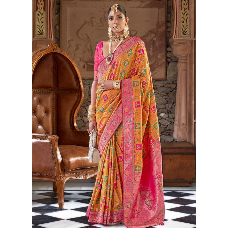 Orange Dupion Silk Saree With Blouse Piece - JD986614315