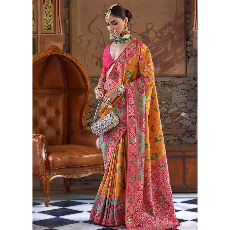 Orange Dupion Silk Saree With Blouse Piece - JD986614316