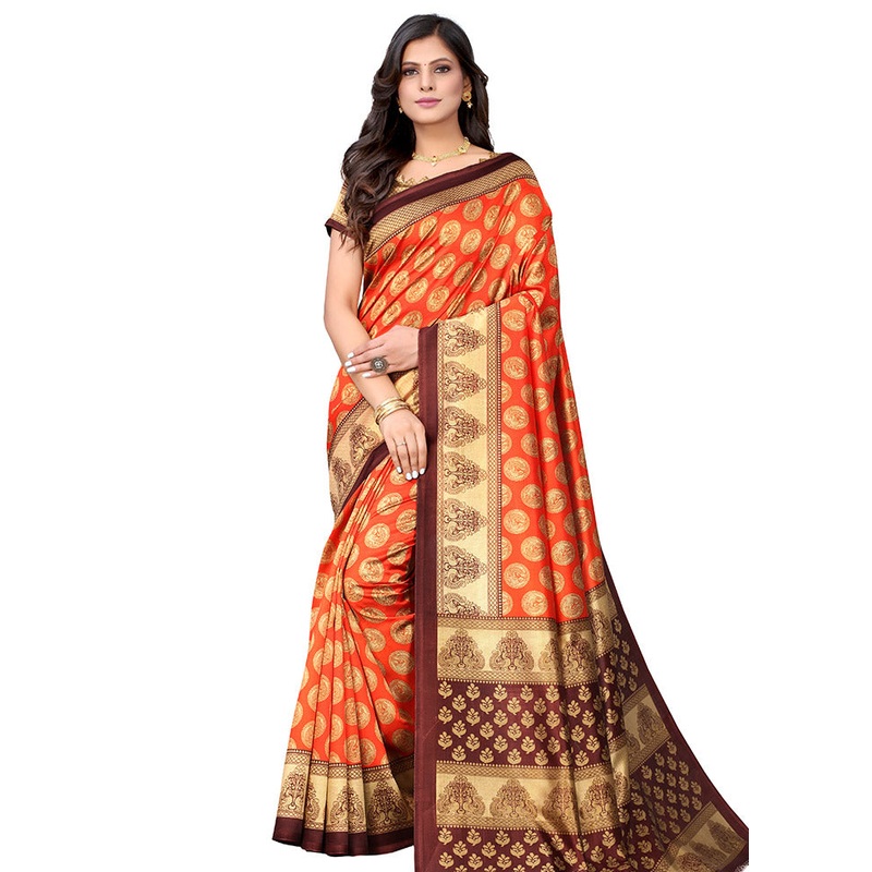 Orange Spun Silk Woven Saree With Blouse Piece - JD986614453