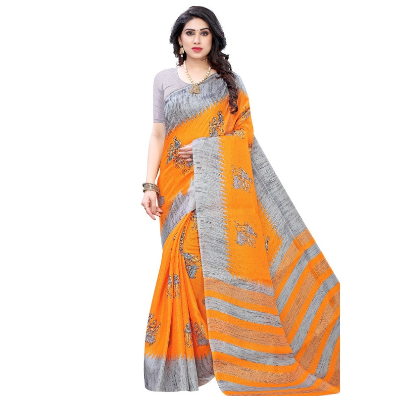 Orange Spun Silk Woven Saree With Blouse Piece - JD986614487