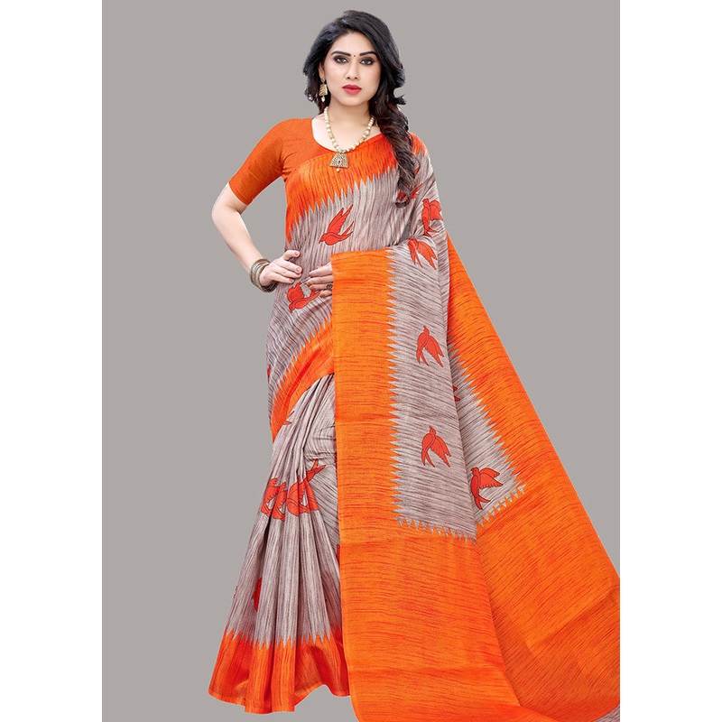 Orange Spun Silk Woven Saree With Blouse Piece - JD986614492