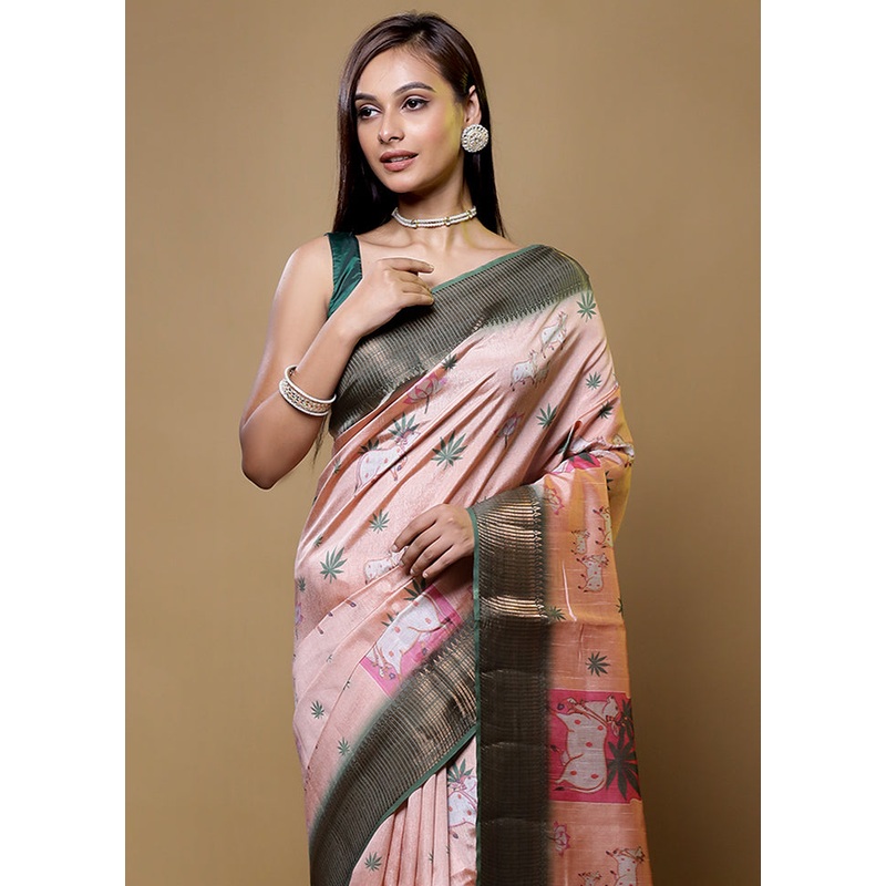 Peach Dupion Silk Saree With Blouse Piece - JD986614413