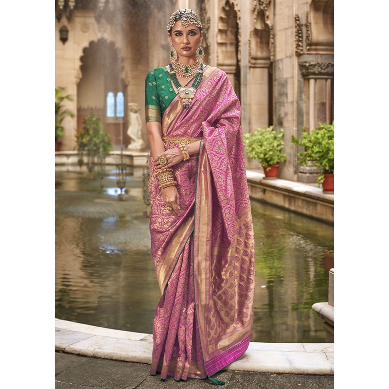 Pink Dupion Silk Saree With Blouse Piece - JD986614308