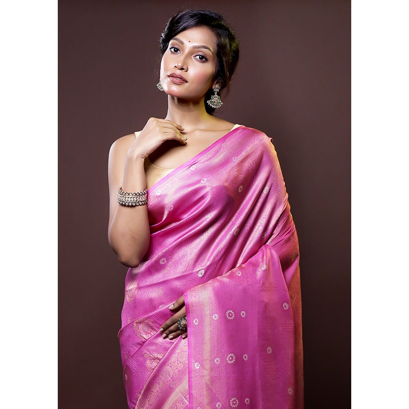 Pink Dupion Silk Saree With Blouse Piece - JD986614411