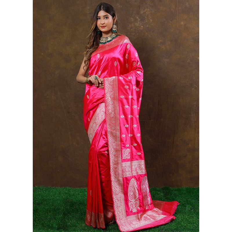 Pink Katan Pure Silk Saree With Blouse Piece - JD986614300