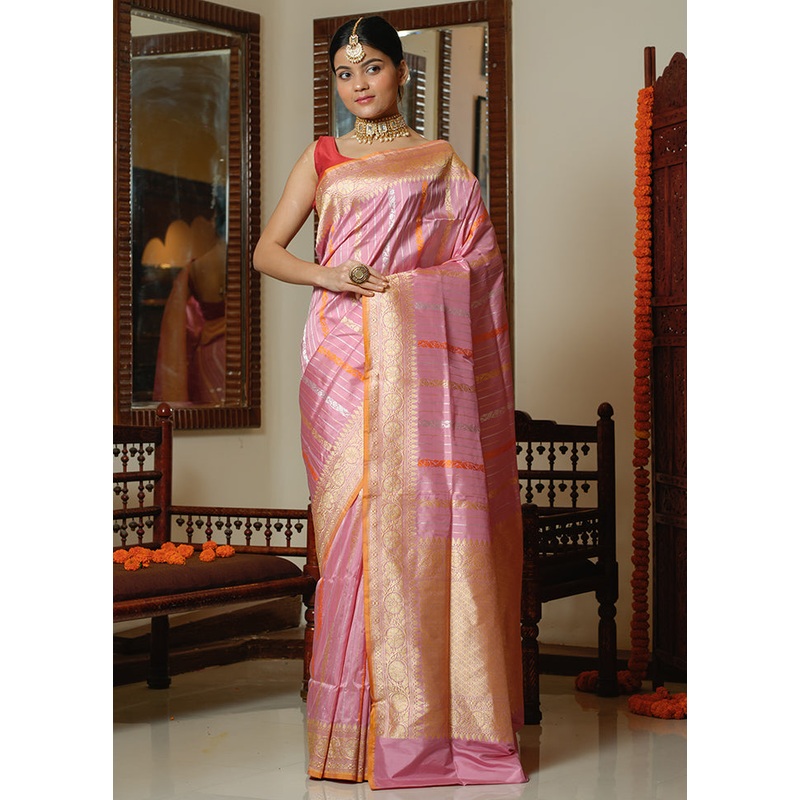 Pink Katan Pure Silk Saree With Blouse Piece - JD986614303
