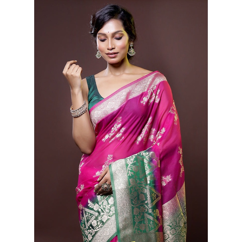 Pink Organza Saree With Blouse Piece - JD986614410