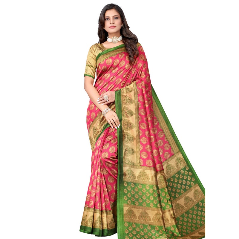 Pink Spun Silk Woven Saree With Blouse Piece - JD986614454