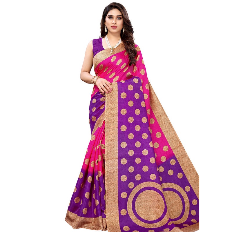 Pink Spun Silk Woven Saree With Blouse Piece - JD986614468